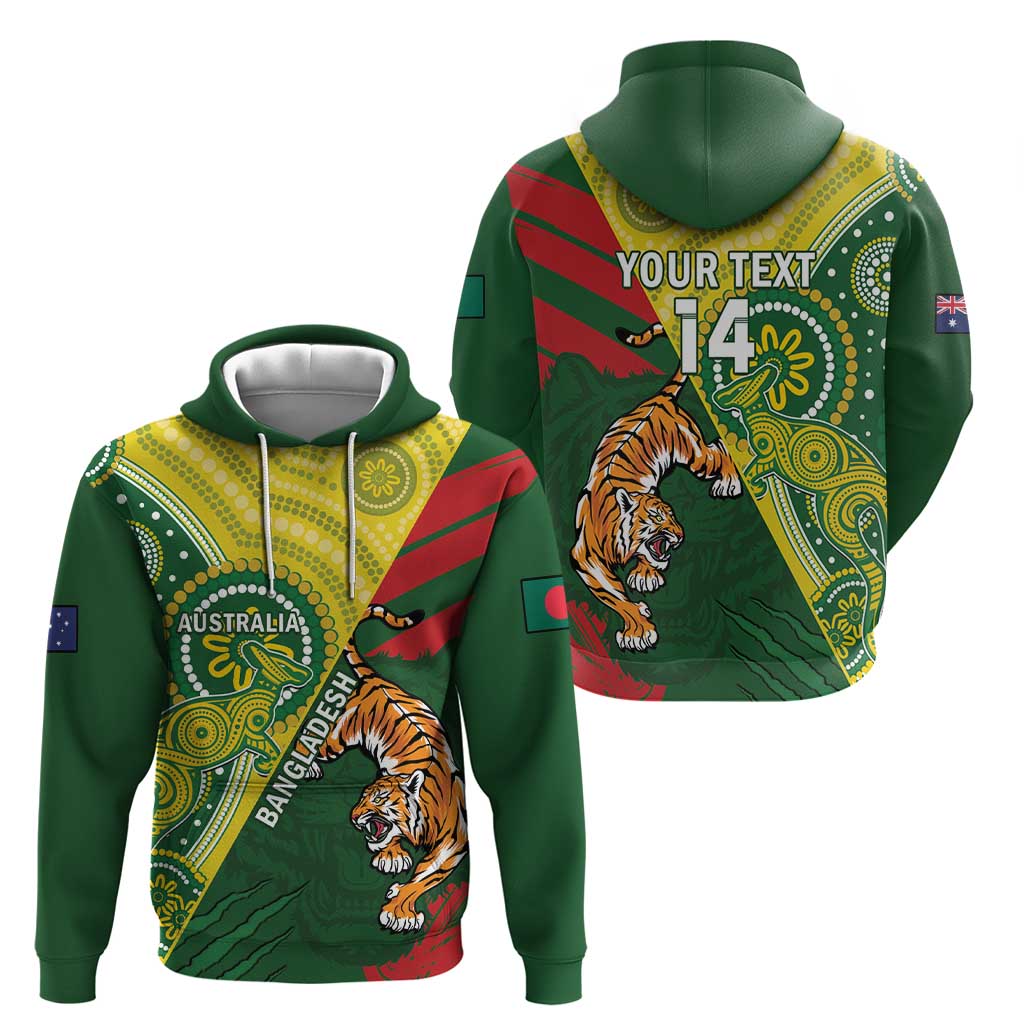 Custom Bangladesh And Australia Cricket Hoodie Kangaroo Tiger Together LT14