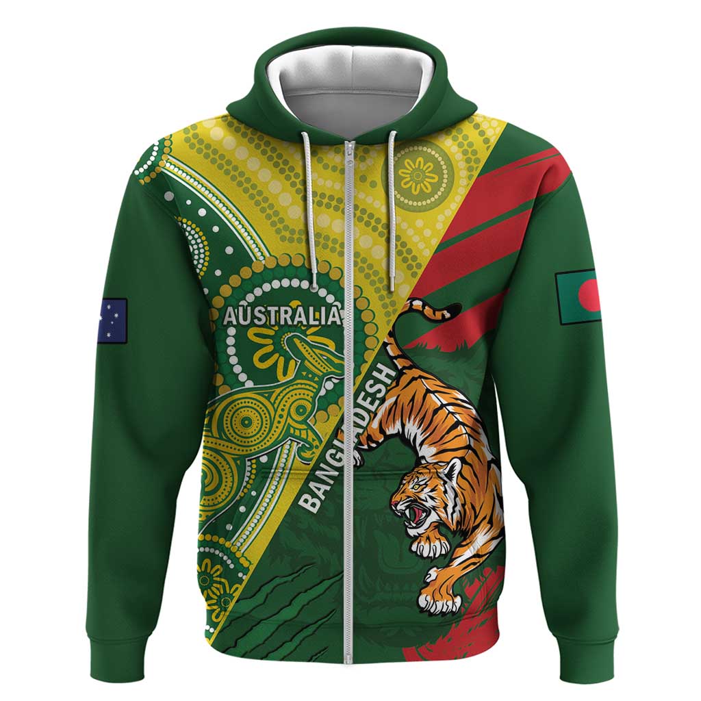 Custom Bangladesh And Australia Cricket Hoodie Kangaroo Tiger Together LT14