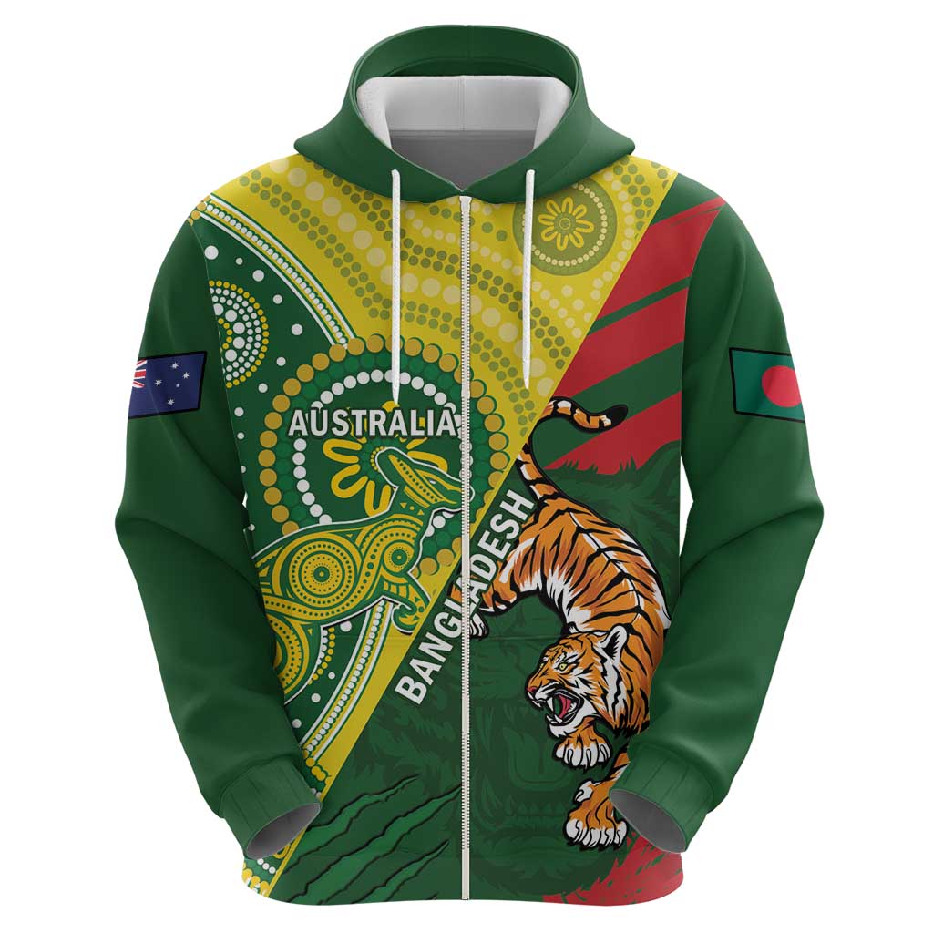 Custom Bangladesh And Australia Cricket Hoodie Kangaroo Tiger Together LT14
