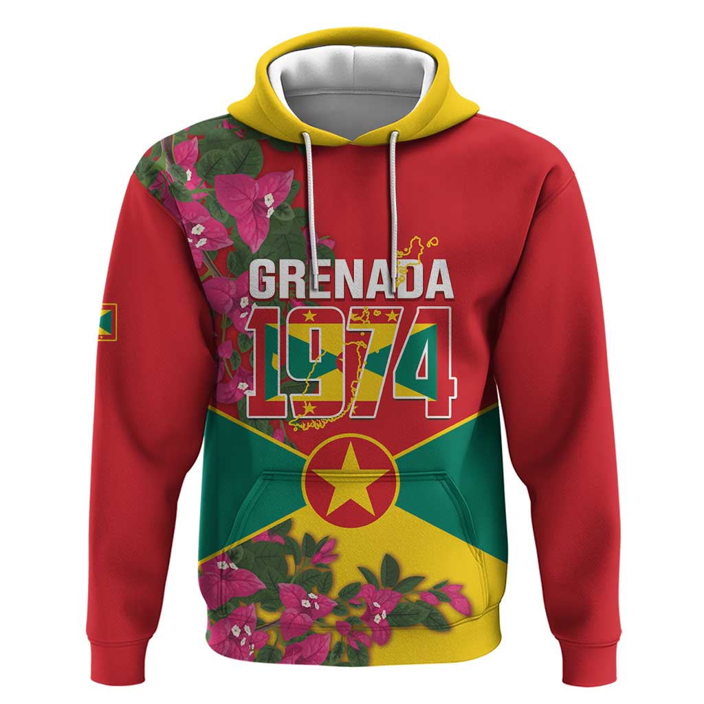 Grenada 1974 Hoodie Gwenad Map With Bougainvillea - Flag Color LT14