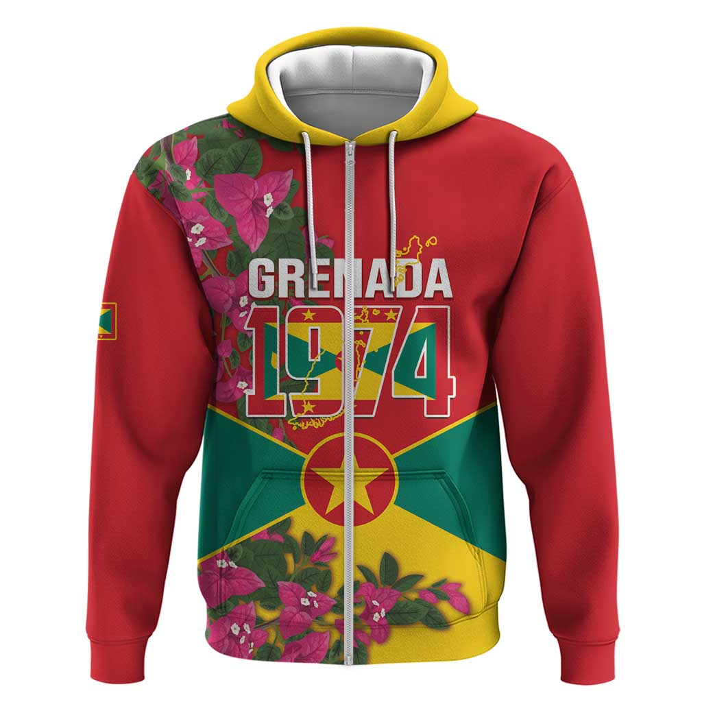 Grenada 1974 Hoodie Gwenad Map With Bougainvillea - Flag Color LT14