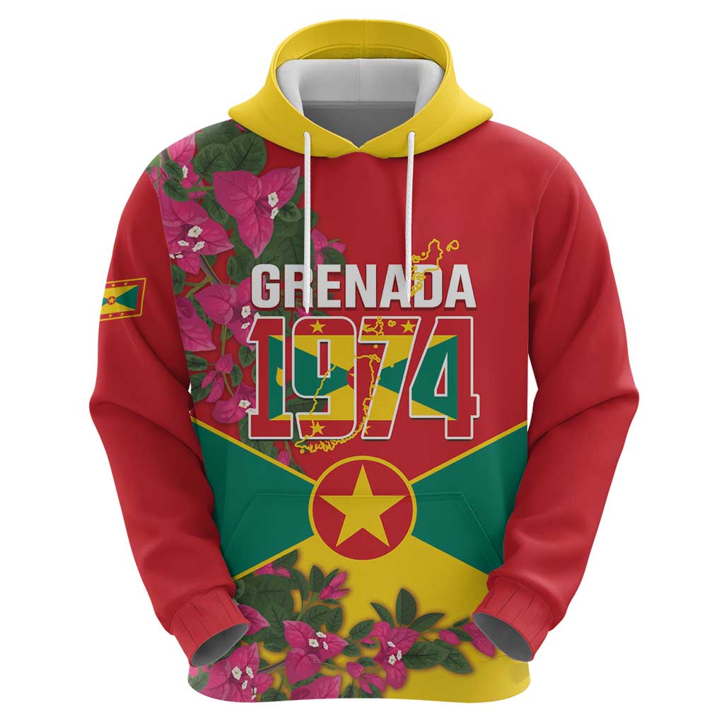 Grenada 1974 Hoodie Gwenad Map With Bougainvillea - Flag Color LT14