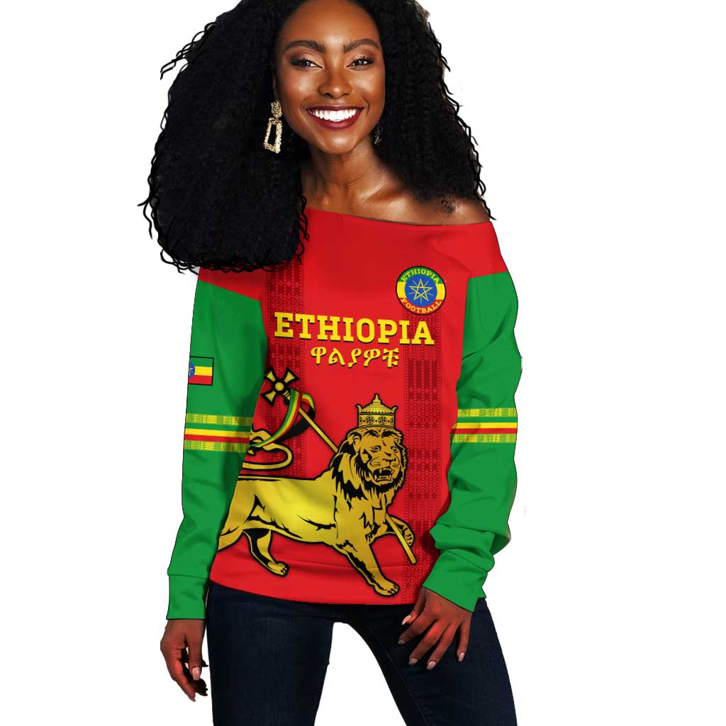 Custom Ethiopia Football Off Shoulder Sweater 2024 Go Champions Walia Ibex LT14