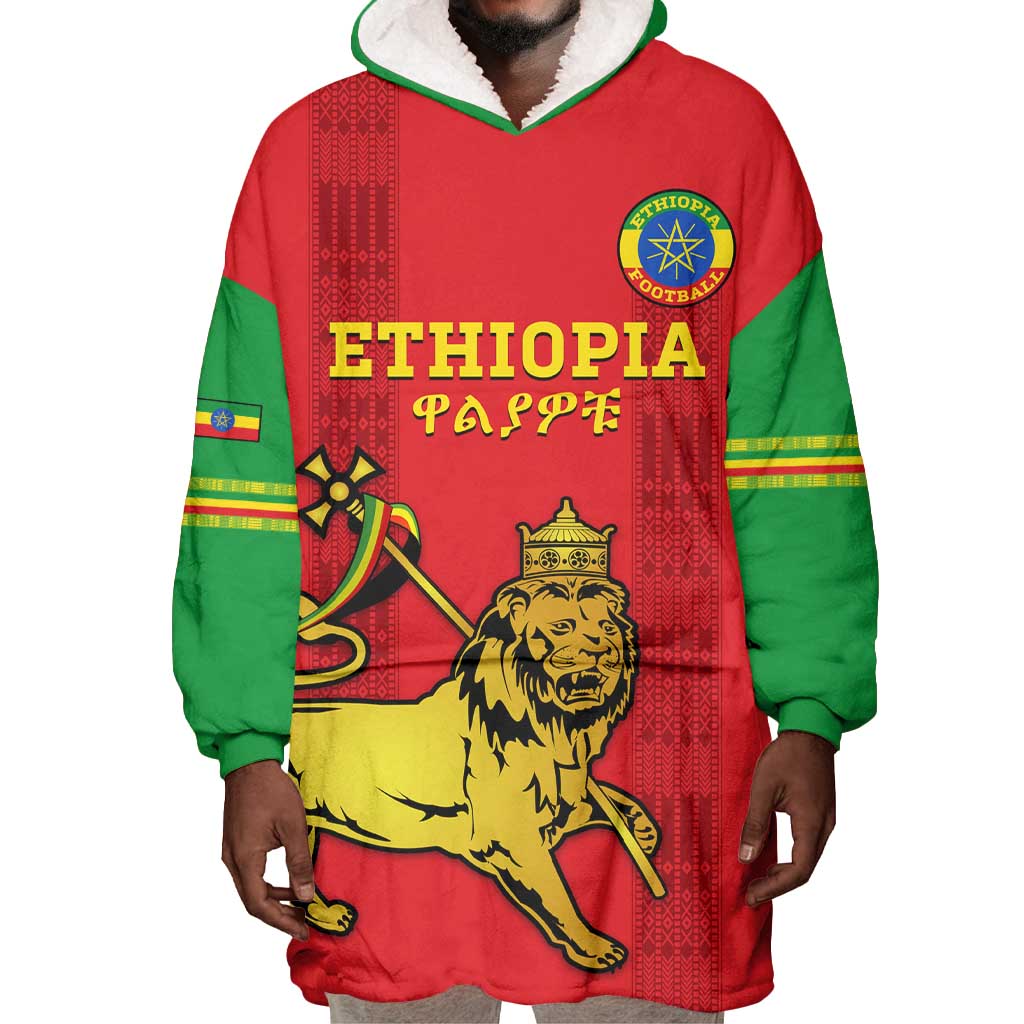 Custom Ethiopia Football Wearable Blanket Hoodie 2024 Go Champions Walia Ibex LT14