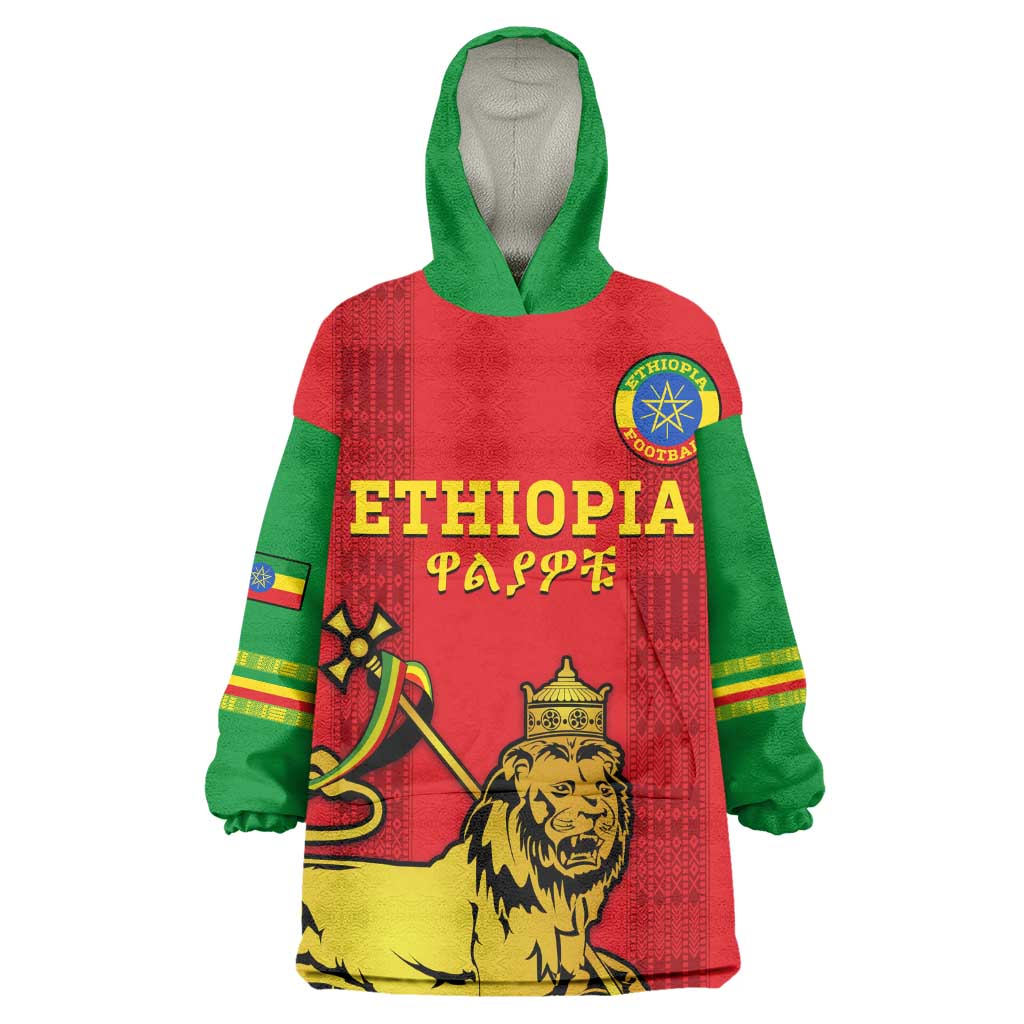 Custom Ethiopia Football Wearable Blanket Hoodie 2024 Go Champions Walia Ibex LT14