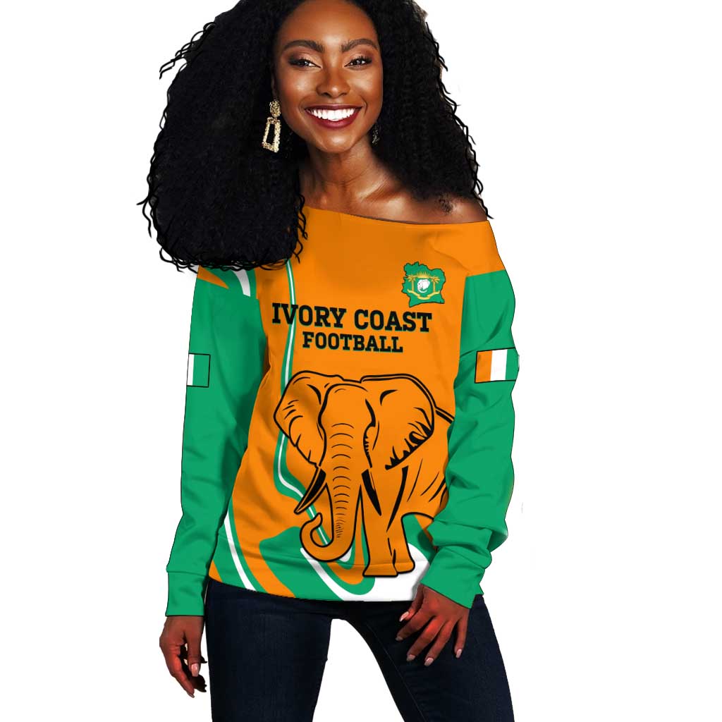 Custom Ivory Coast Football Off Shoulder Sweater 2024 Go Champions Les Elephants LT14