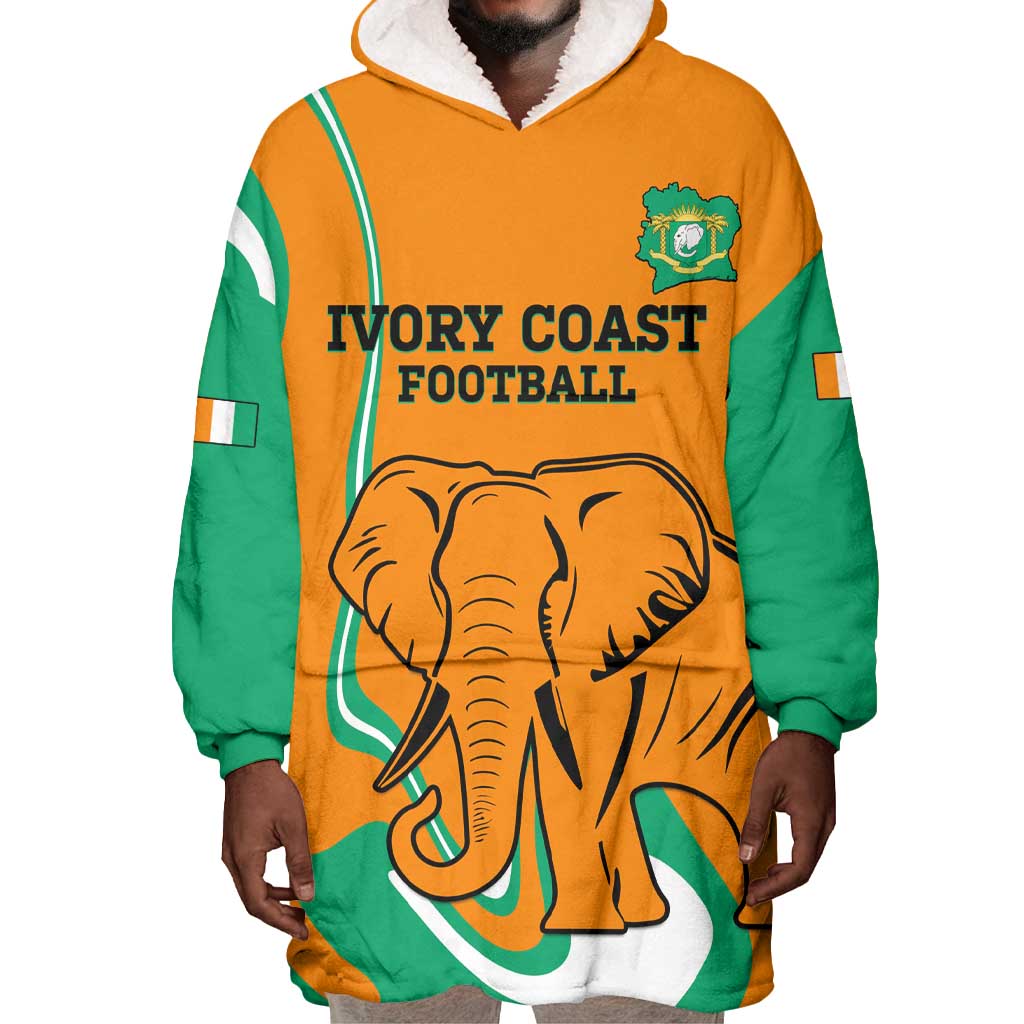 Custom Ivory Coast Football Wearable Blanket Hoodie 2024 Go Champions Les Elephants LT14