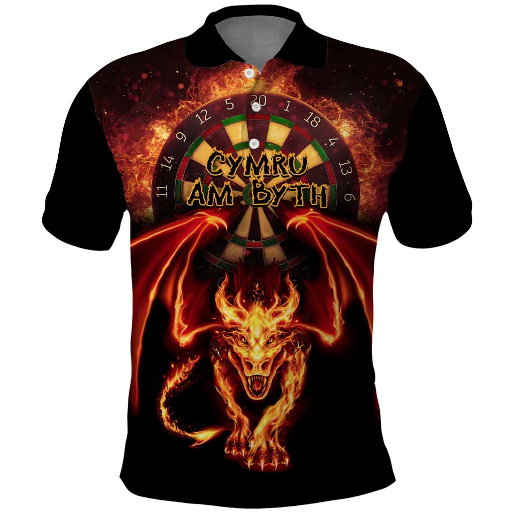 Cymru Am Byth Wales Darts Polo Shirt Go Welsh Flame Style LT14