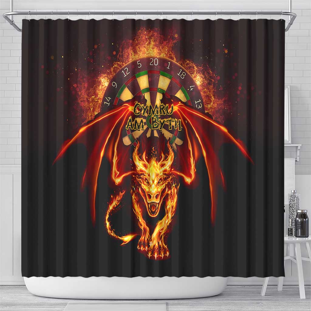 Cymru Am Byth Wales Darts Shower Curtain Go Welsh Flame Style LT14