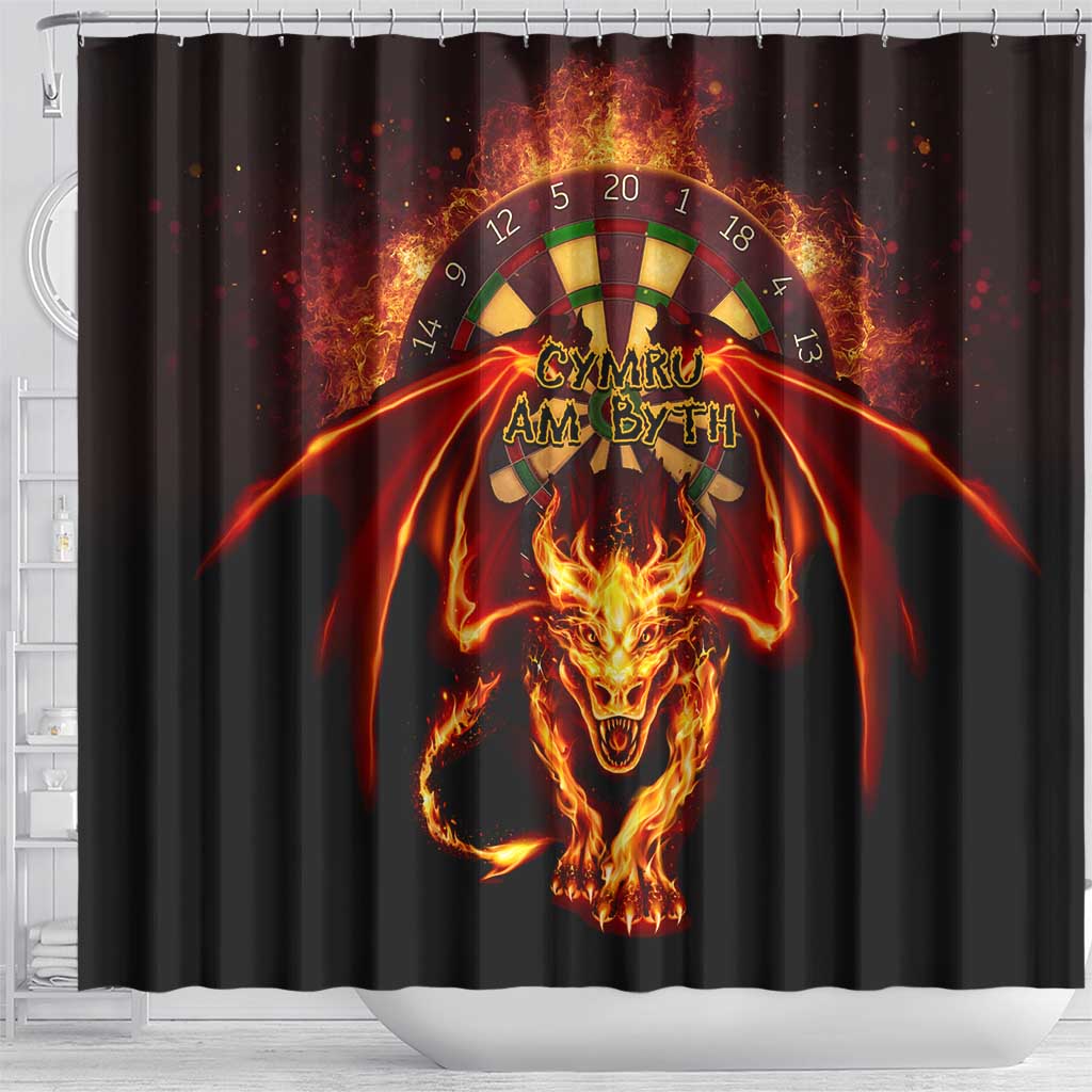 Cymru Am Byth Wales Darts Shower Curtain Go Welsh Flame Style LT14