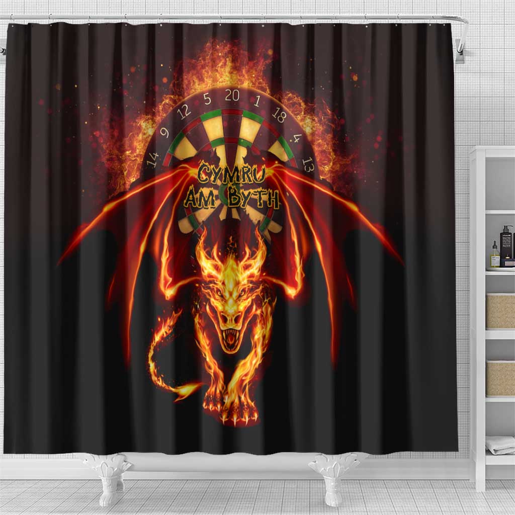 Cymru Am Byth Wales Darts Shower Curtain Go Welsh Flame Style LT14