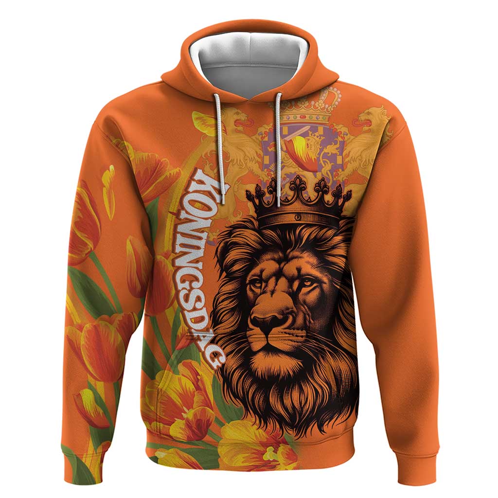 Nederland Fijne Koningsdag Hoodie Netherlands Lion With Orange Tulips LT14