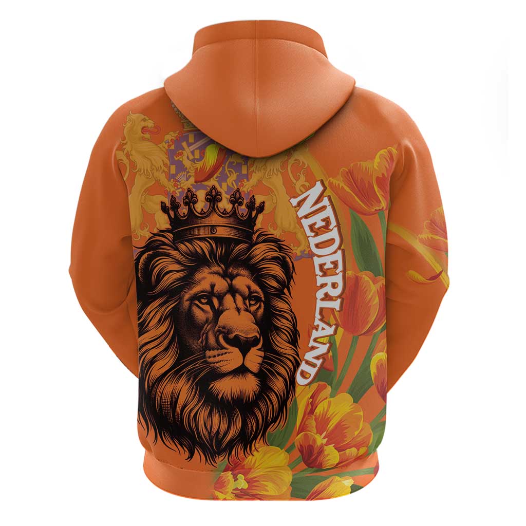 Nederland Fijne Koningsdag Hoodie Netherlands Lion With Orange Tulips LT14