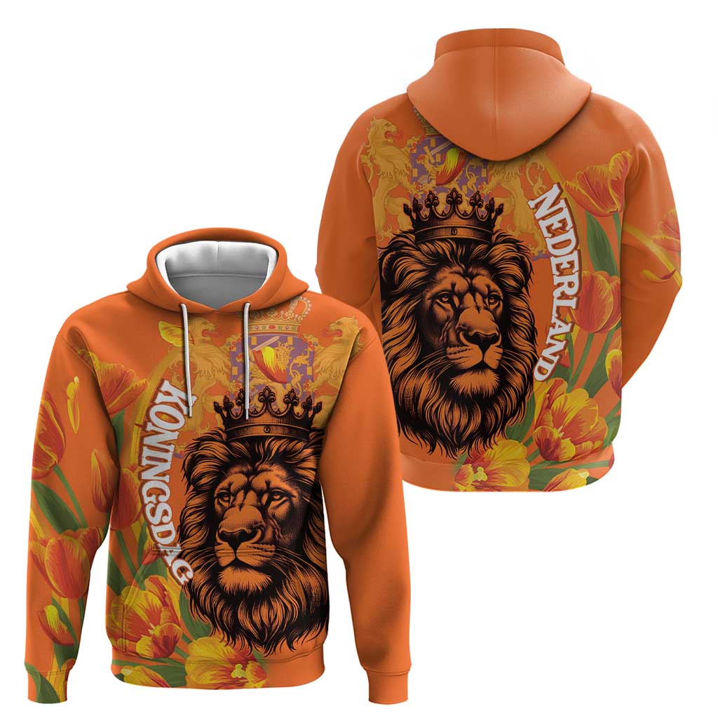 Nederland Fijne Koningsdag Hoodie Netherlands Lion With Orange Tulips LT14