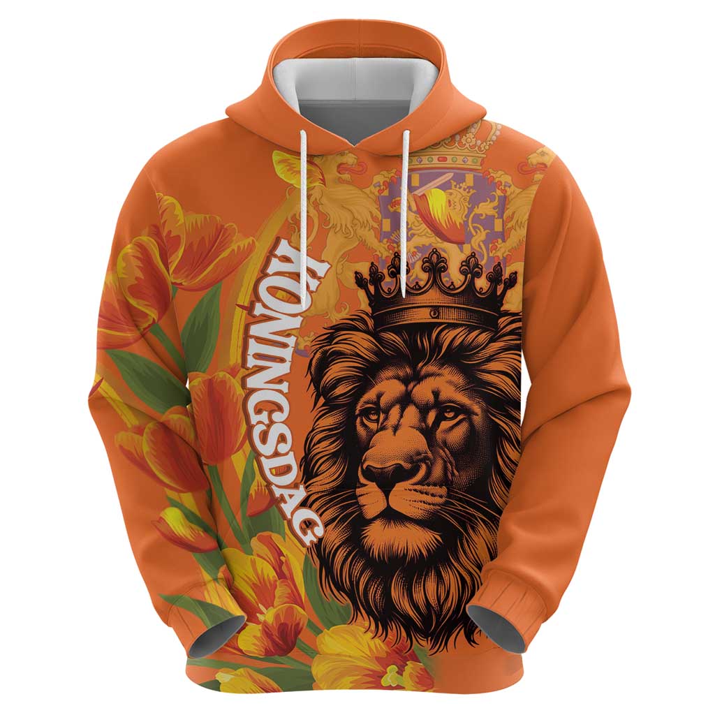 Nederland Fijne Koningsdag Hoodie Netherlands Lion With Orange Tulips LT14