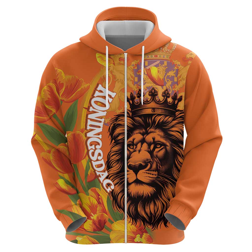 Nederland Fijne Koningsdag Hoodie Netherlands Lion With Orange Tulips LT14