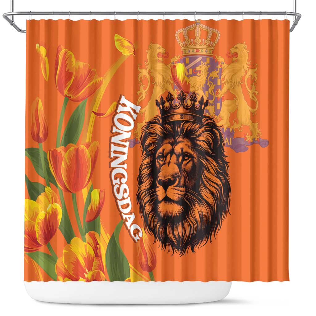 Nederland Fijne Koningsdag Shower Curtain Netherlands Lion With Orange Tulips LT14