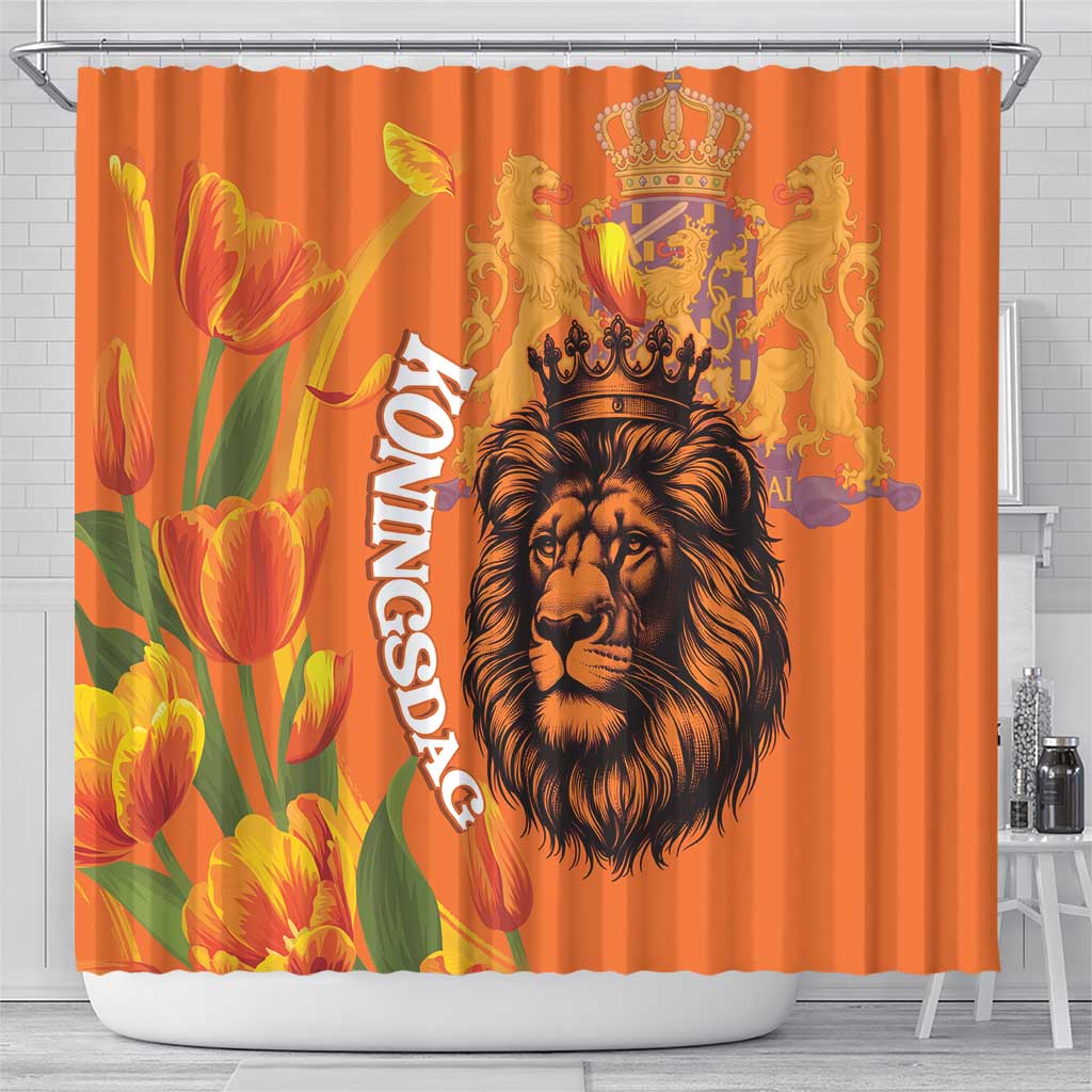 Nederland Fijne Koningsdag Shower Curtain Netherlands Lion With Orange Tulips LT14