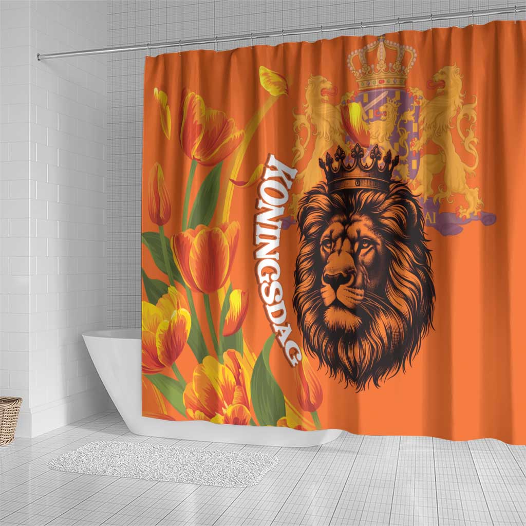 Nederland Fijne Koningsdag Shower Curtain Netherlands Lion With Orange Tulips LT14