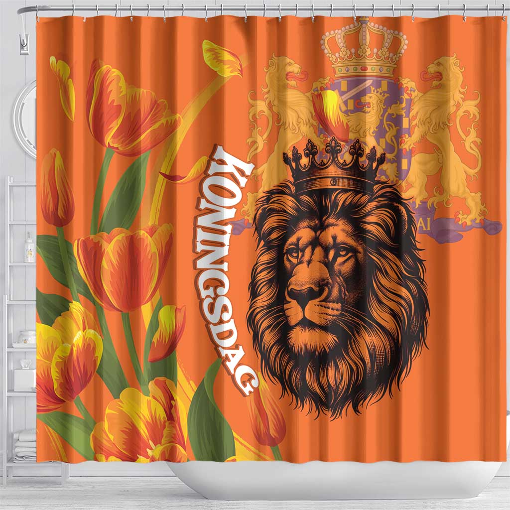 Nederland Fijne Koningsdag Shower Curtain Netherlands Lion With Orange Tulips LT14