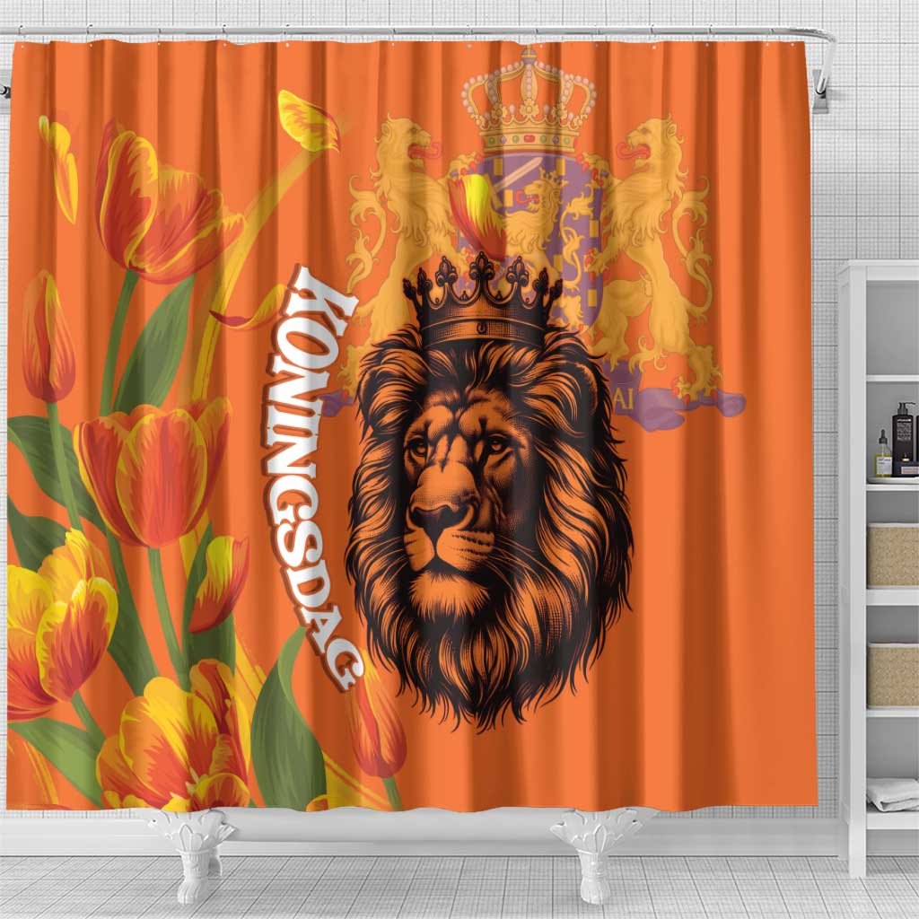 Nederland Fijne Koningsdag Shower Curtain Netherlands Lion With Orange Tulips LT14