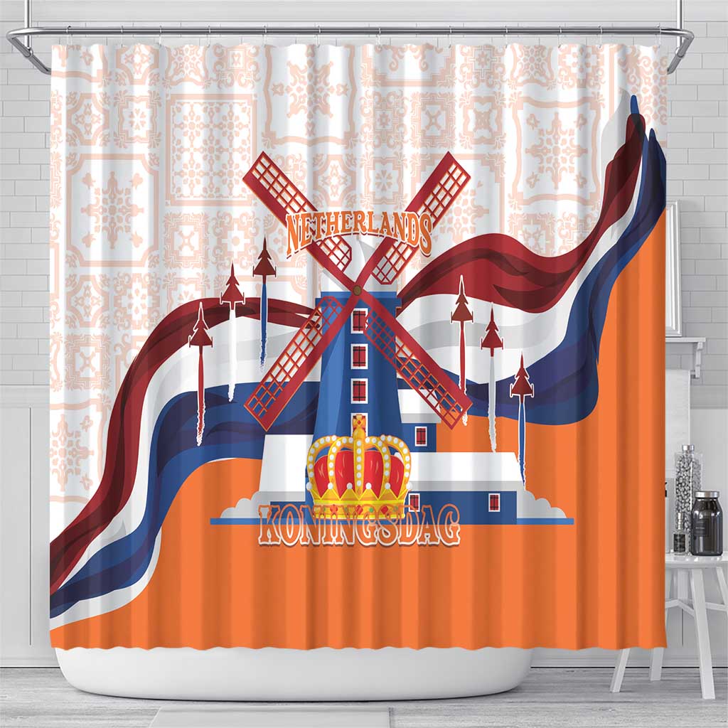 Netherlands King's Day Shower Curtain Windmill With Nederland Pattern LT14