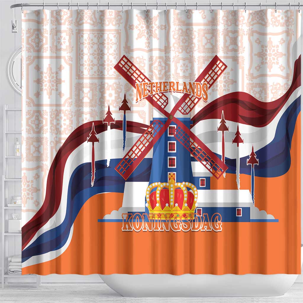 Netherlands King's Day Shower Curtain Windmill With Nederland Pattern LT14
