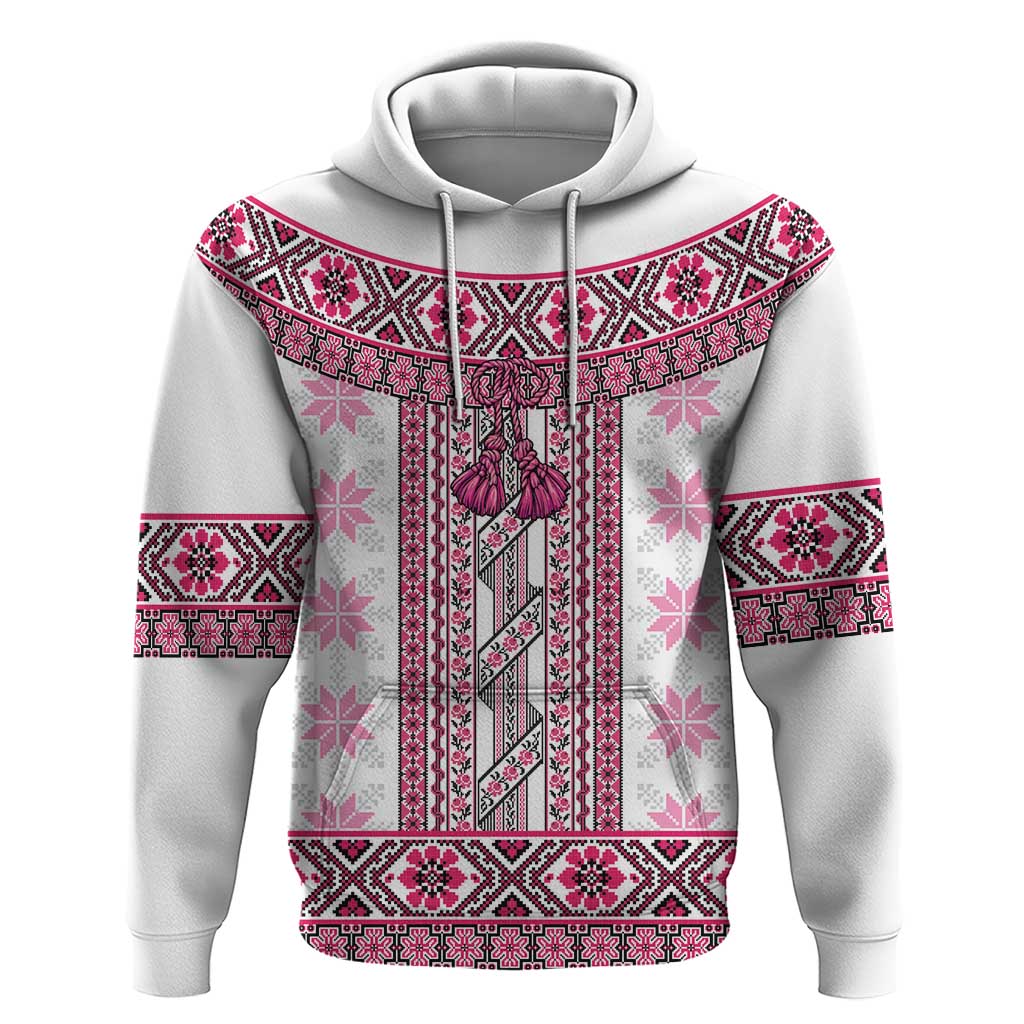 Ukraine Hoodie Traditional Braided Rope Belt Pink Folk Pattern LT14