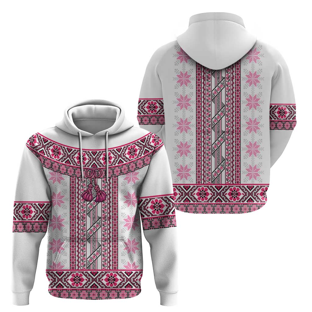 Ukraine Hoodie Traditional Braided Rope Belt Pink Folk Pattern LT14
