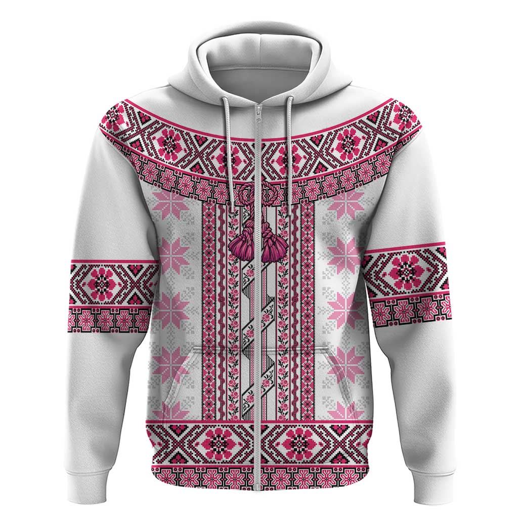 Ukraine Hoodie Traditional Braided Rope Belt Pink Folk Pattern LT14