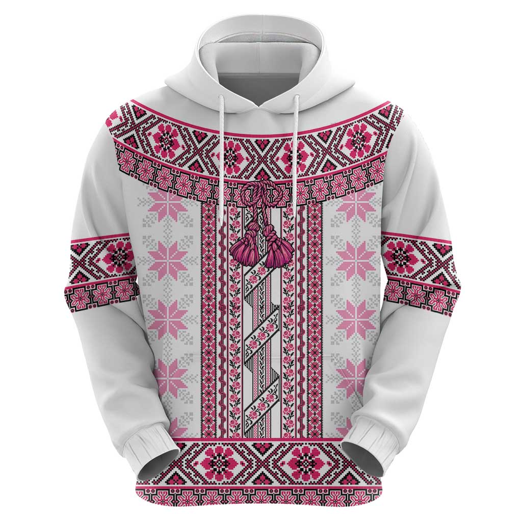 Ukraine Hoodie Traditional Braided Rope Belt Pink Folk Pattern LT14