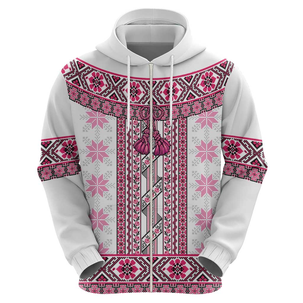 Ukraine Hoodie Traditional Braided Rope Belt Pink Folk Pattern LT14