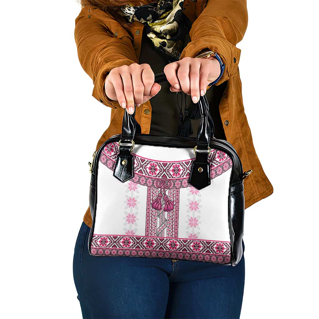 Ukraine Shoulder Handbag Traditional Braided Rope Belt Pink Folk Pattern LT14