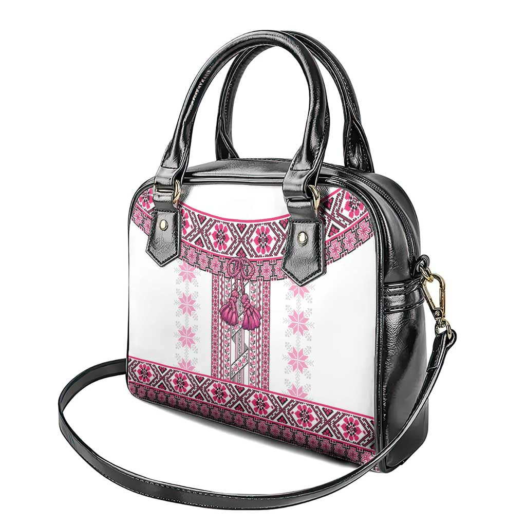 Ukraine Shoulder Handbag Traditional Braided Rope Belt Pink Folk Pattern LT14