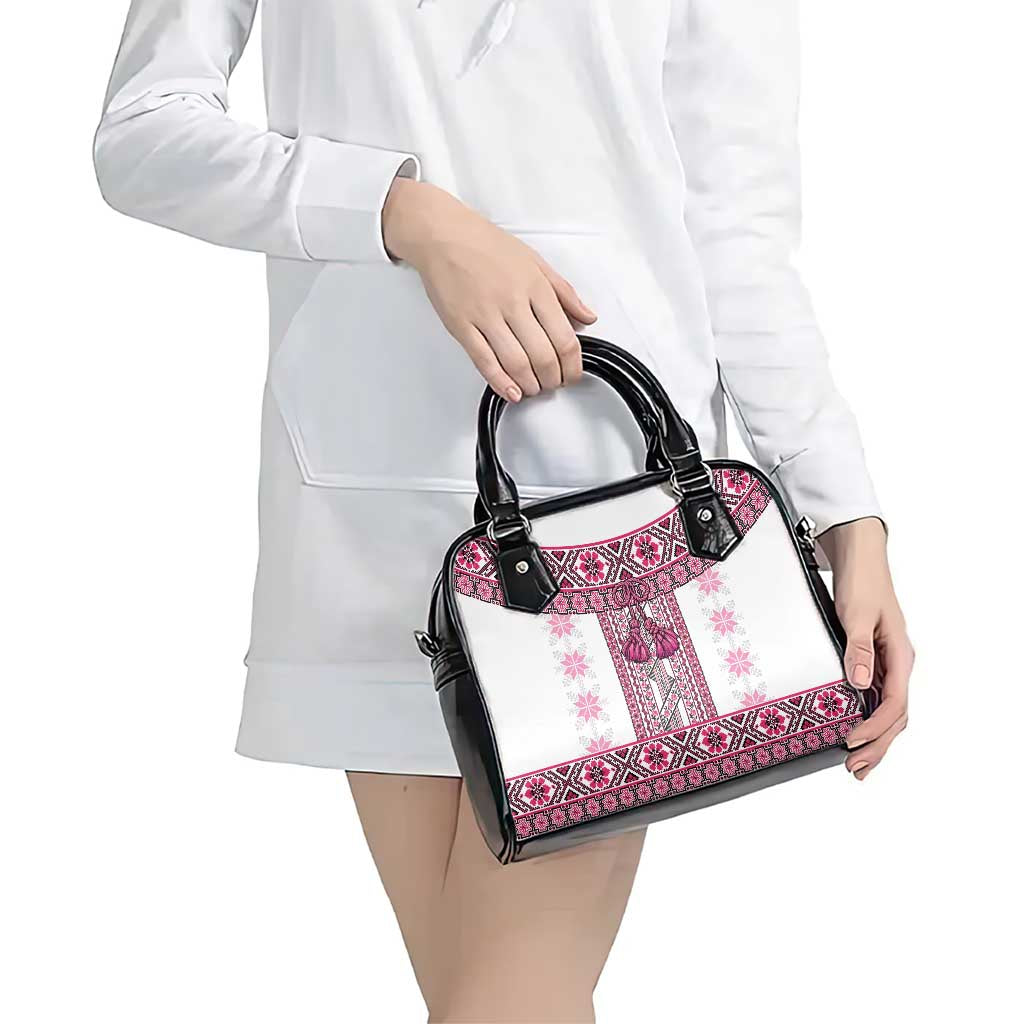 Ukraine Shoulder Handbag Traditional Braided Rope Belt Pink Folk Pattern LT14