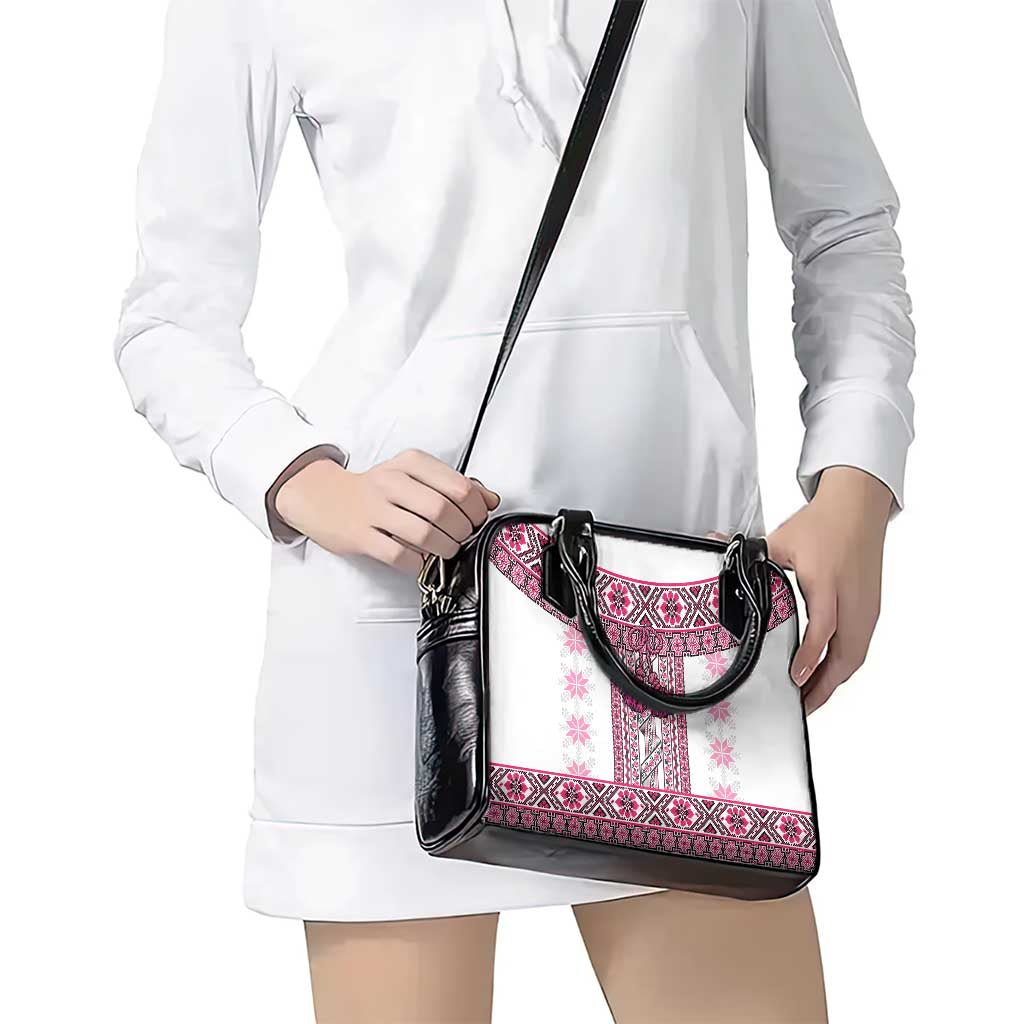 Ukraine Shoulder Handbag Traditional Braided Rope Belt Pink Folk Pattern LT14