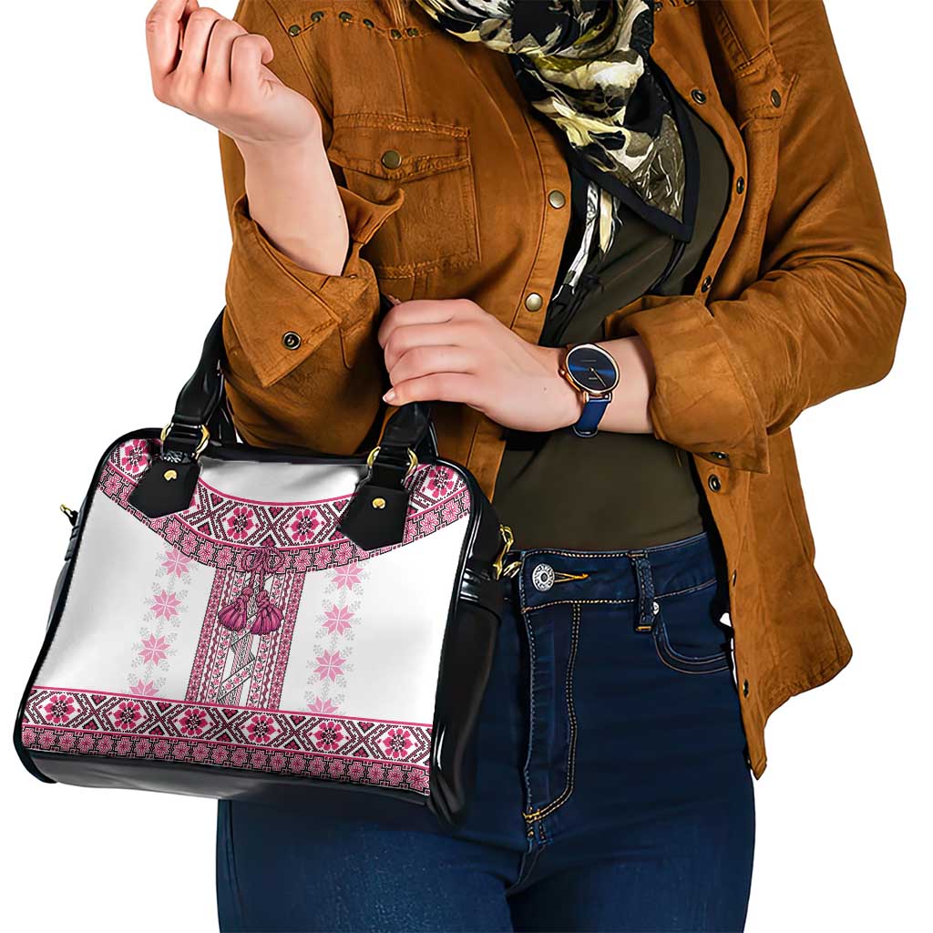 Ukraine Shoulder Handbag Traditional Braided Rope Belt Pink Folk Pattern LT14