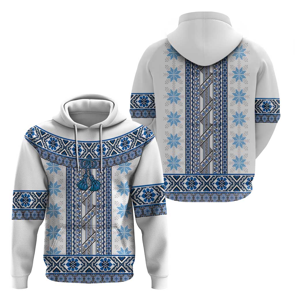 Ukraine Hoodie Traditional Braided Rope Belt Blue Folk Pattern LT14