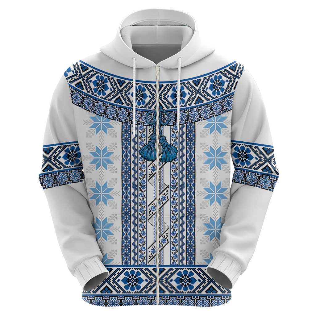 Ukraine Hoodie Traditional Braided Rope Belt Blue Folk Pattern LT14