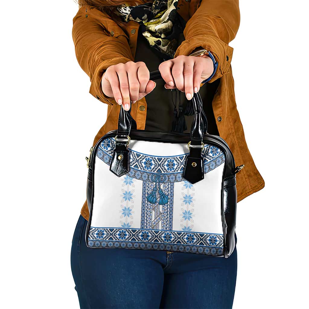 Ukraine Shoulder Handbag Traditional Braided Rope Belt Blue Folk Pattern LT14