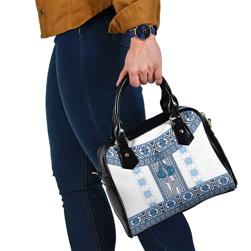 Ukraine Shoulder Handbag Traditional Braided Rope Belt Blue Folk Pattern LT14