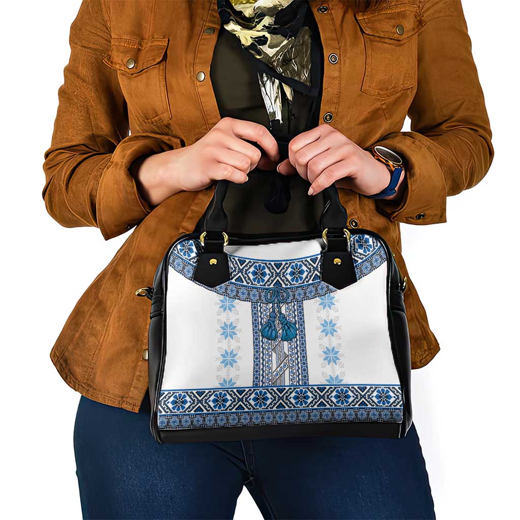 Ukraine Shoulder Handbag Traditional Braided Rope Belt Blue Folk Pattern LT14