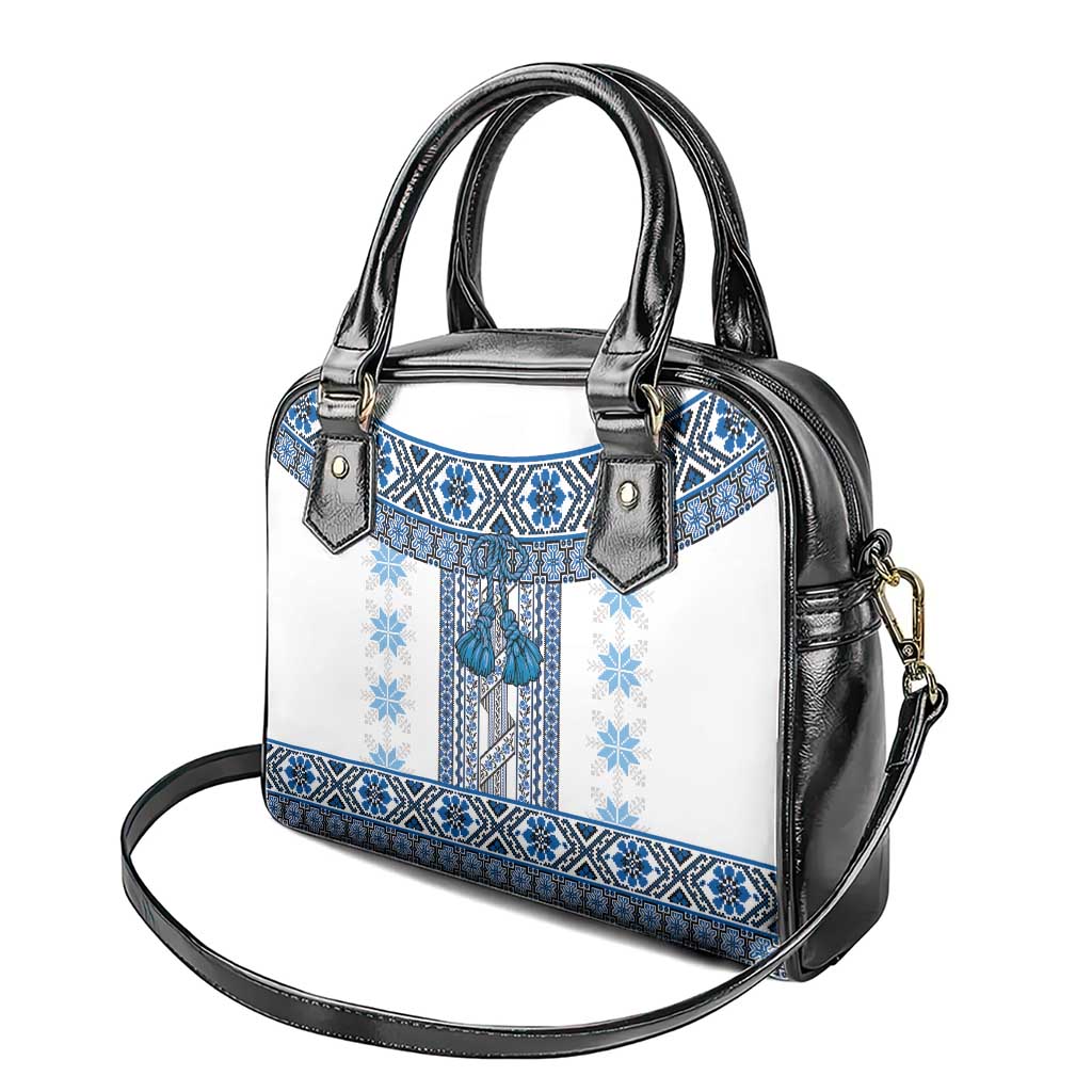 Ukraine Shoulder Handbag Traditional Braided Rope Belt Blue Folk Pattern LT14