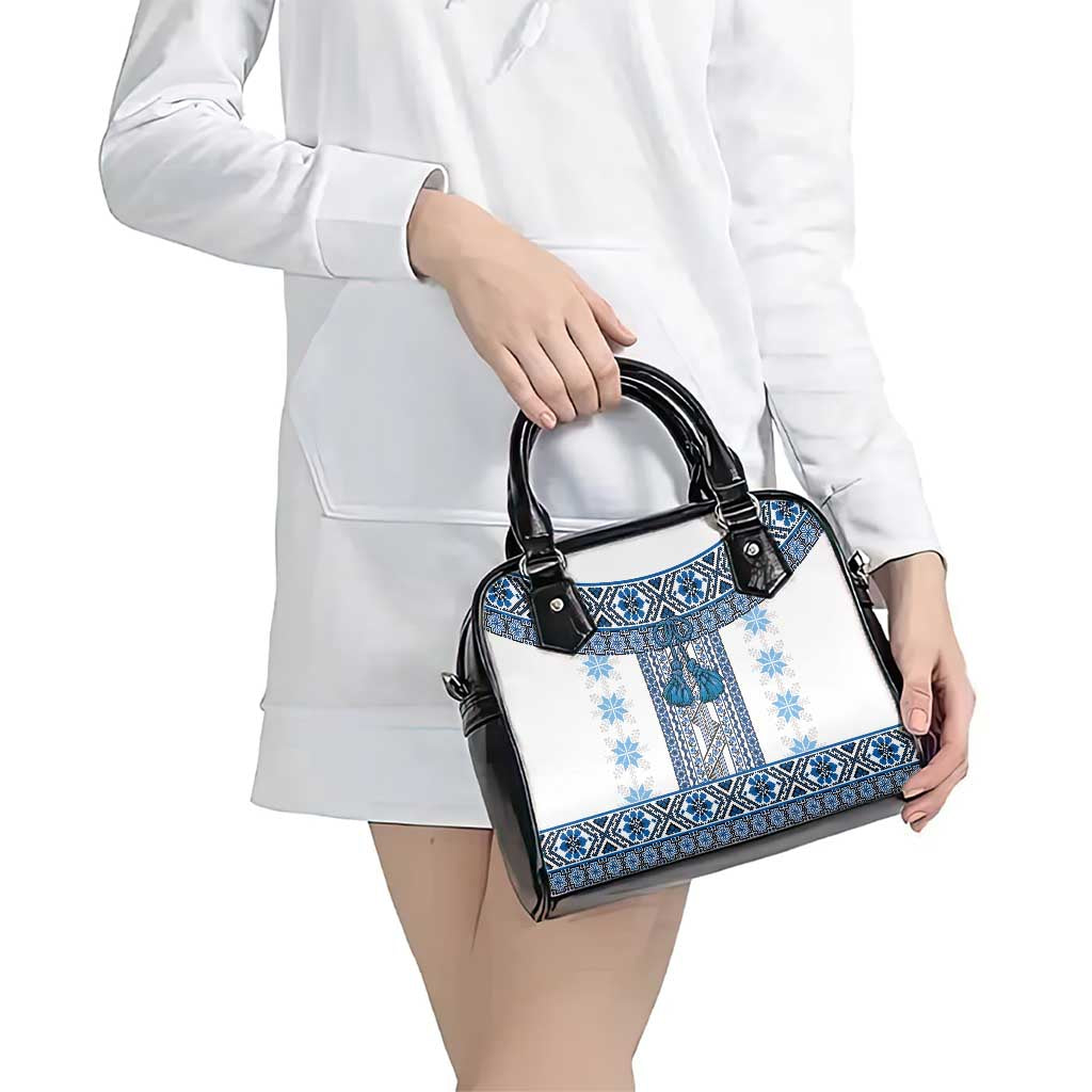 Ukraine Shoulder Handbag Traditional Braided Rope Belt Blue Folk Pattern LT14