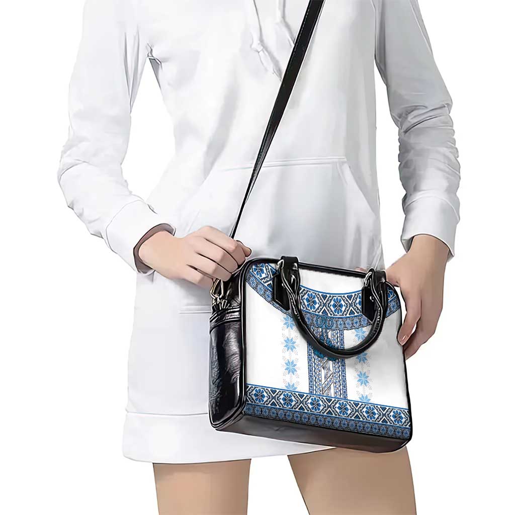 Ukraine Shoulder Handbag Traditional Braided Rope Belt Blue Folk Pattern LT14