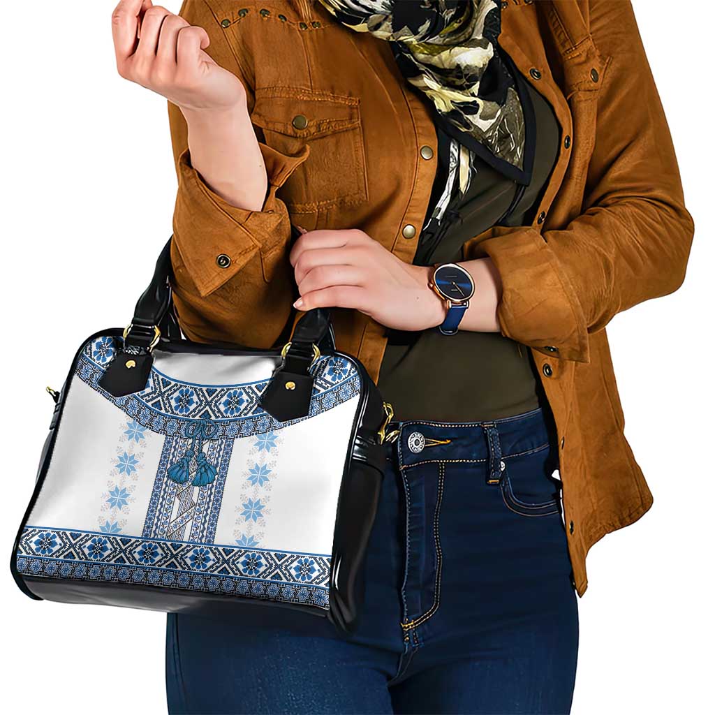 Ukraine Shoulder Handbag Traditional Braided Rope Belt Blue Folk Pattern LT14