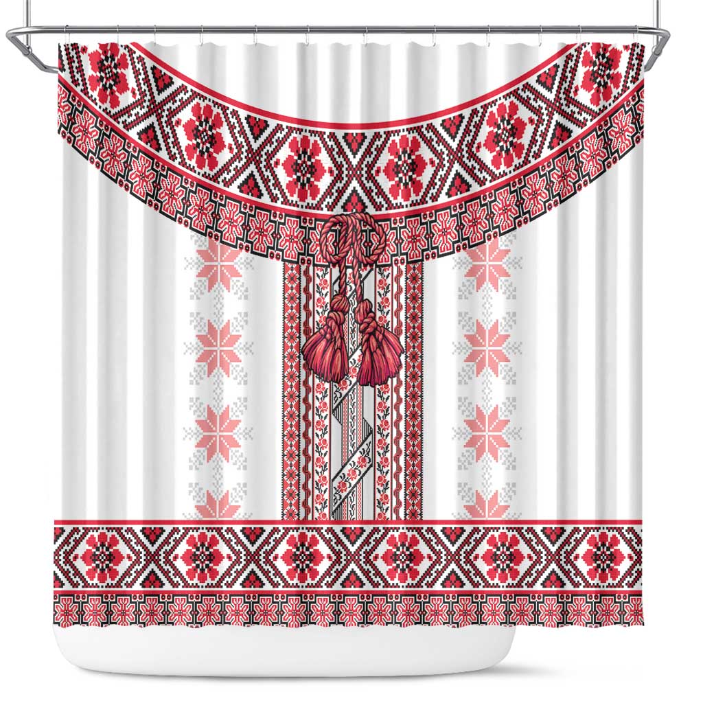 Ukraine Shower Curtain Traditional Braided Rope Belt Red Folk Pattern LT14