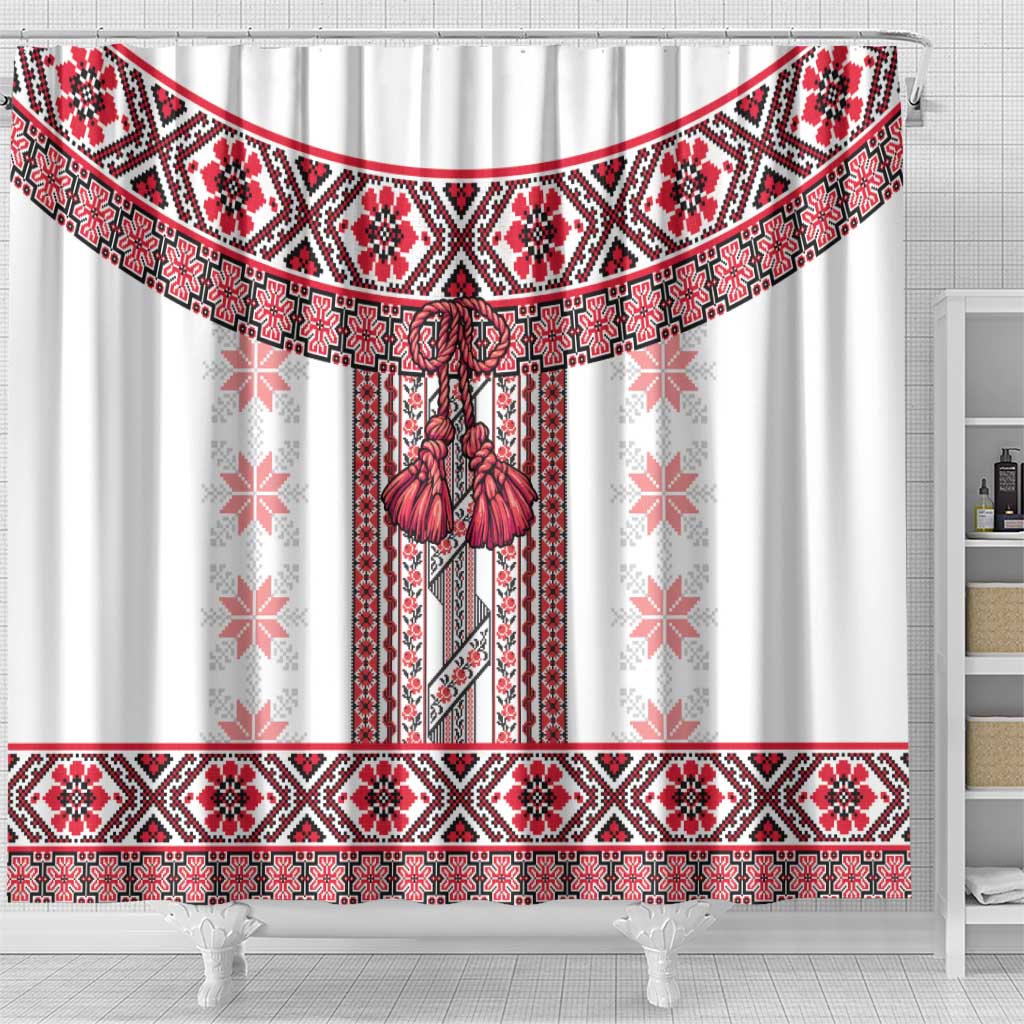 Ukraine Shower Curtain Traditional Braided Rope Belt Red Folk Pattern LT14
