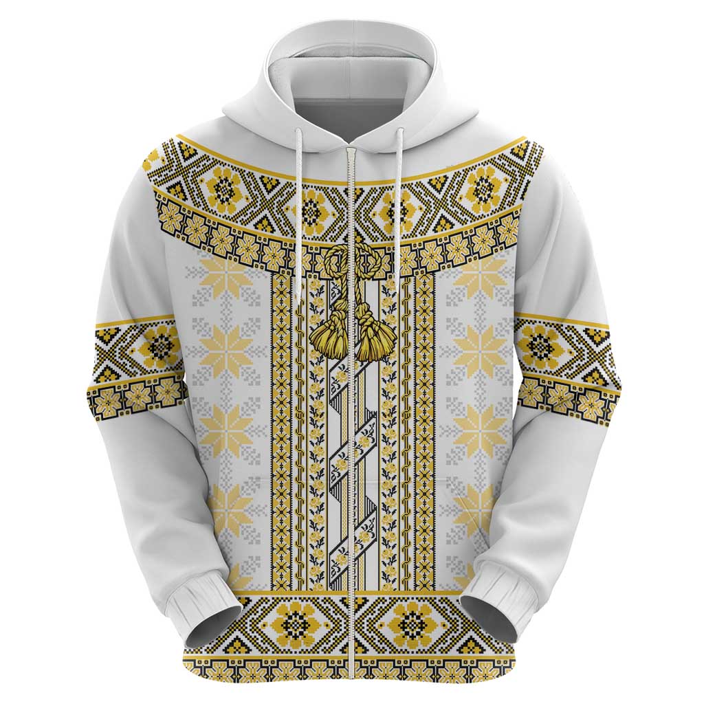 Ukraine Hoodie Traditional Braided Rope Belt Yellow Folk Pattern LT14