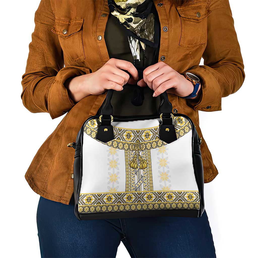 Ukraine Shoulder Handbag Traditional Braided Rope Belt Yellow Folk Pattern LT14